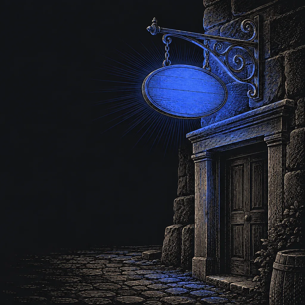 An illuminated shop sign.