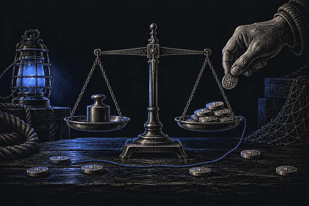 A precision balance weighing a return against its cost.